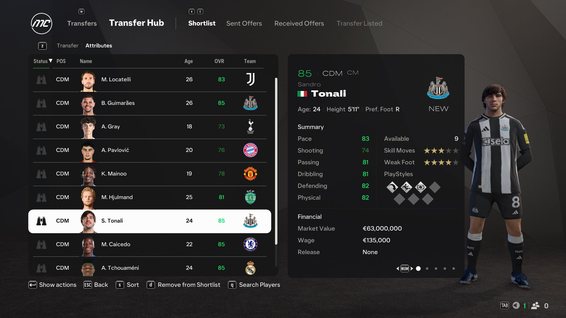 Sandro Tonali in EA Sports FC 25.