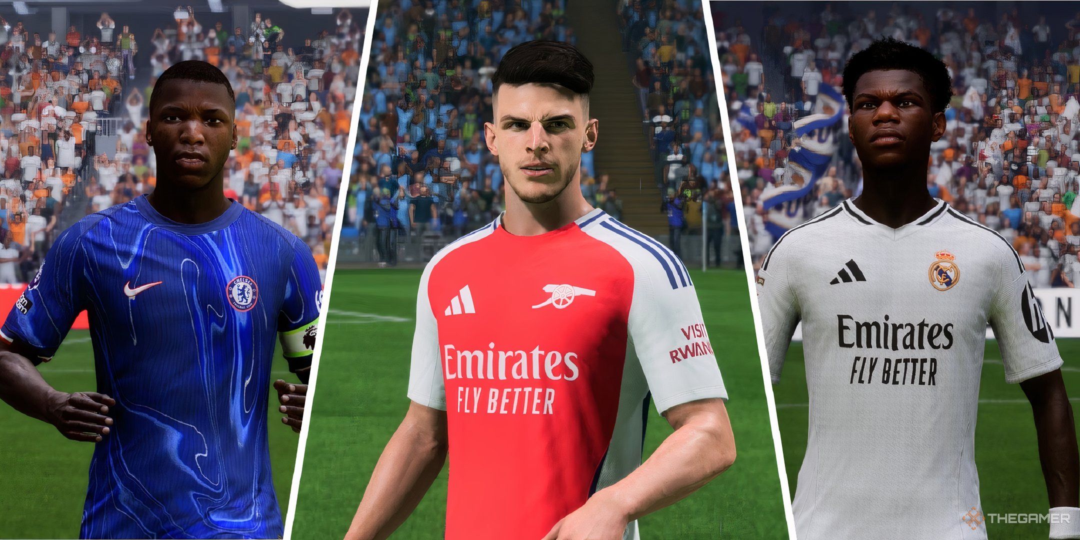 Caicedo, Rice and Tchouameni in EA Sports FC 25.