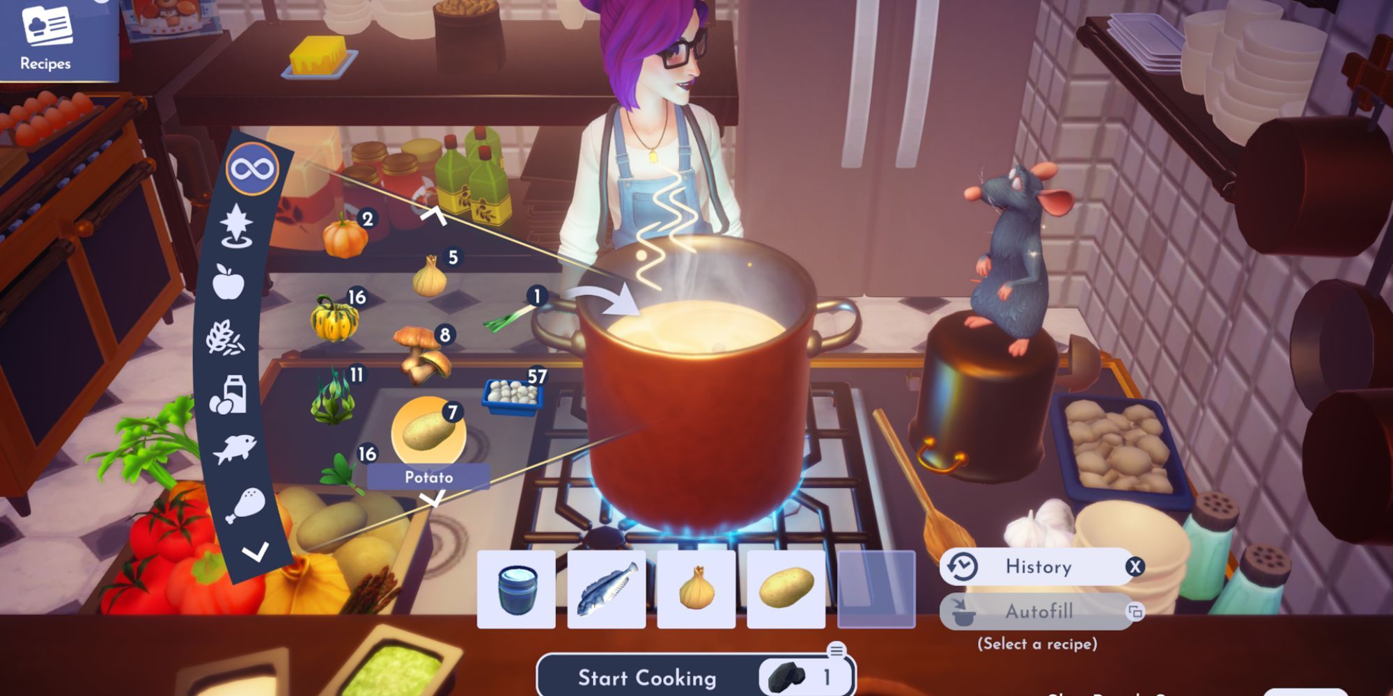 Cooking with Lupine Cullen Skink ingredients in Disney Dreamlight Valley