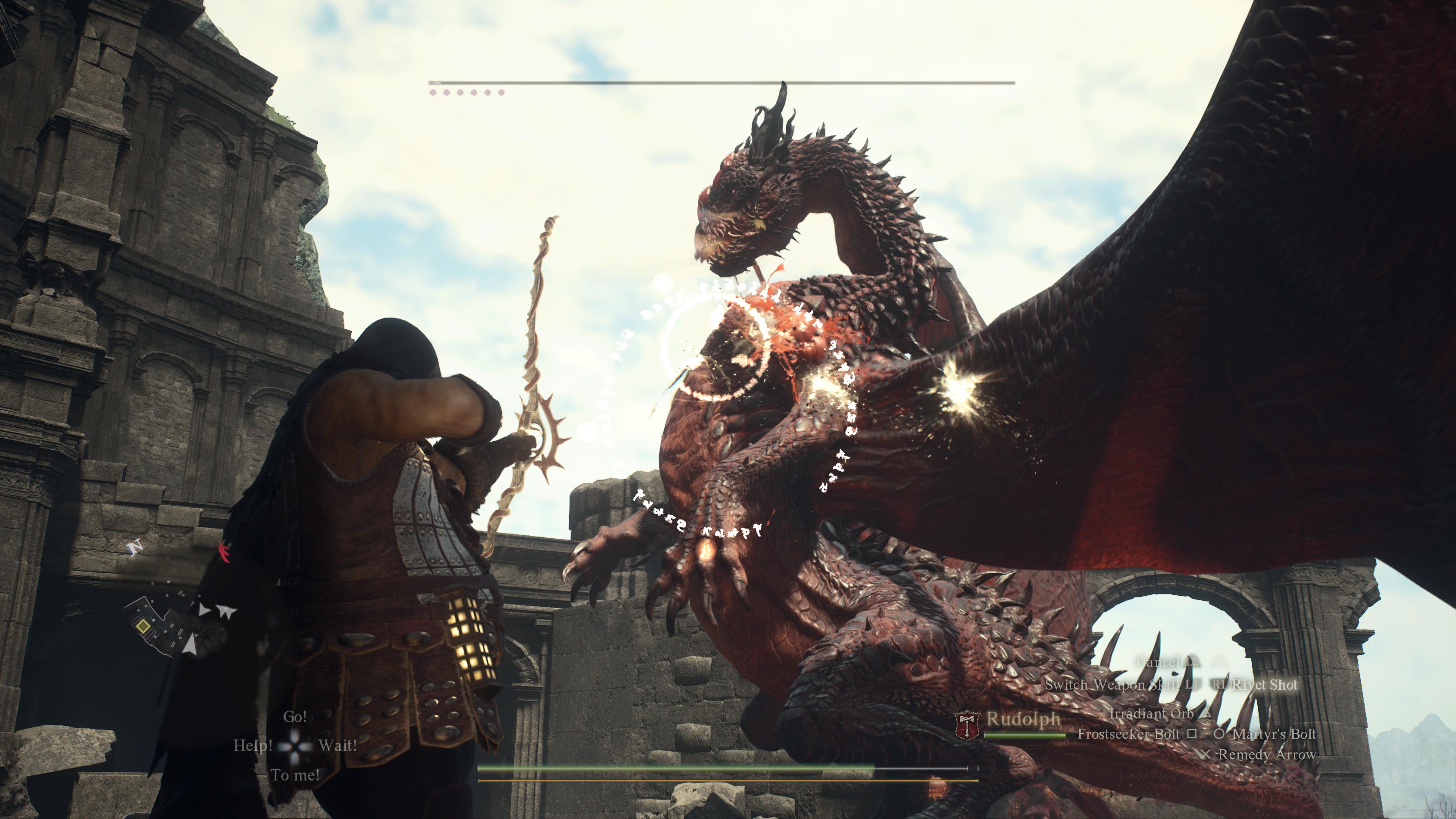 Shooting at a lesser dragon as a Magik Archer in Dragon's Dogma 2