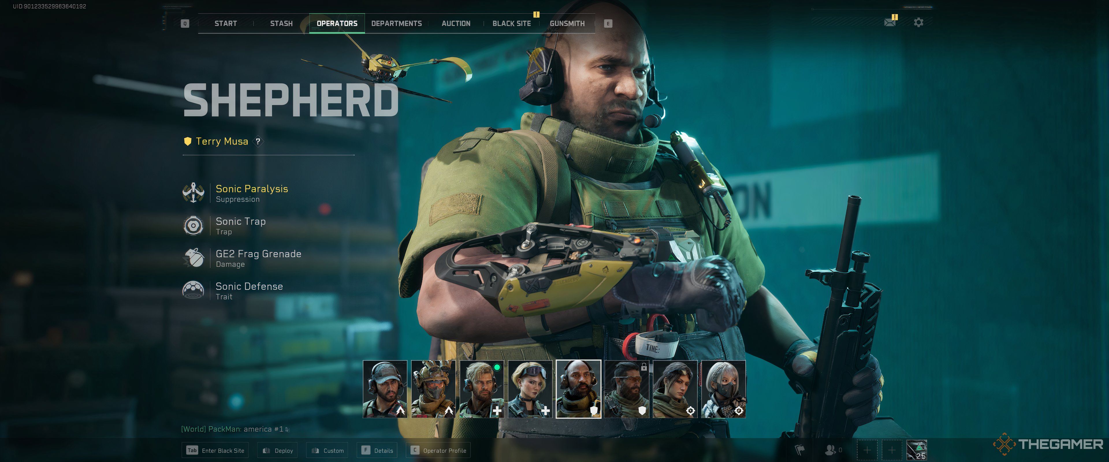 Delta Force Shepherd operator description screen