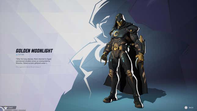 Moon Knight stands in his default pose with the Golden Moonlight skin.