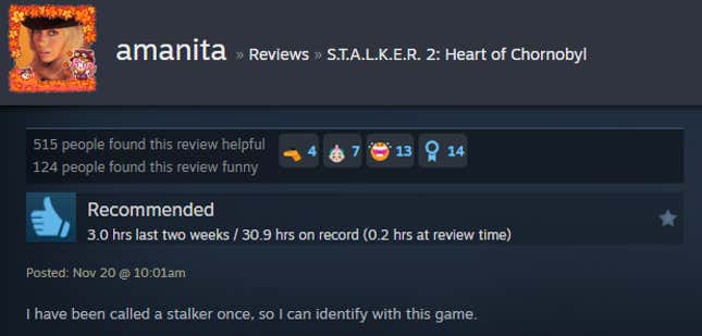 A screenshot shows a Steam user review for Stalker 2.