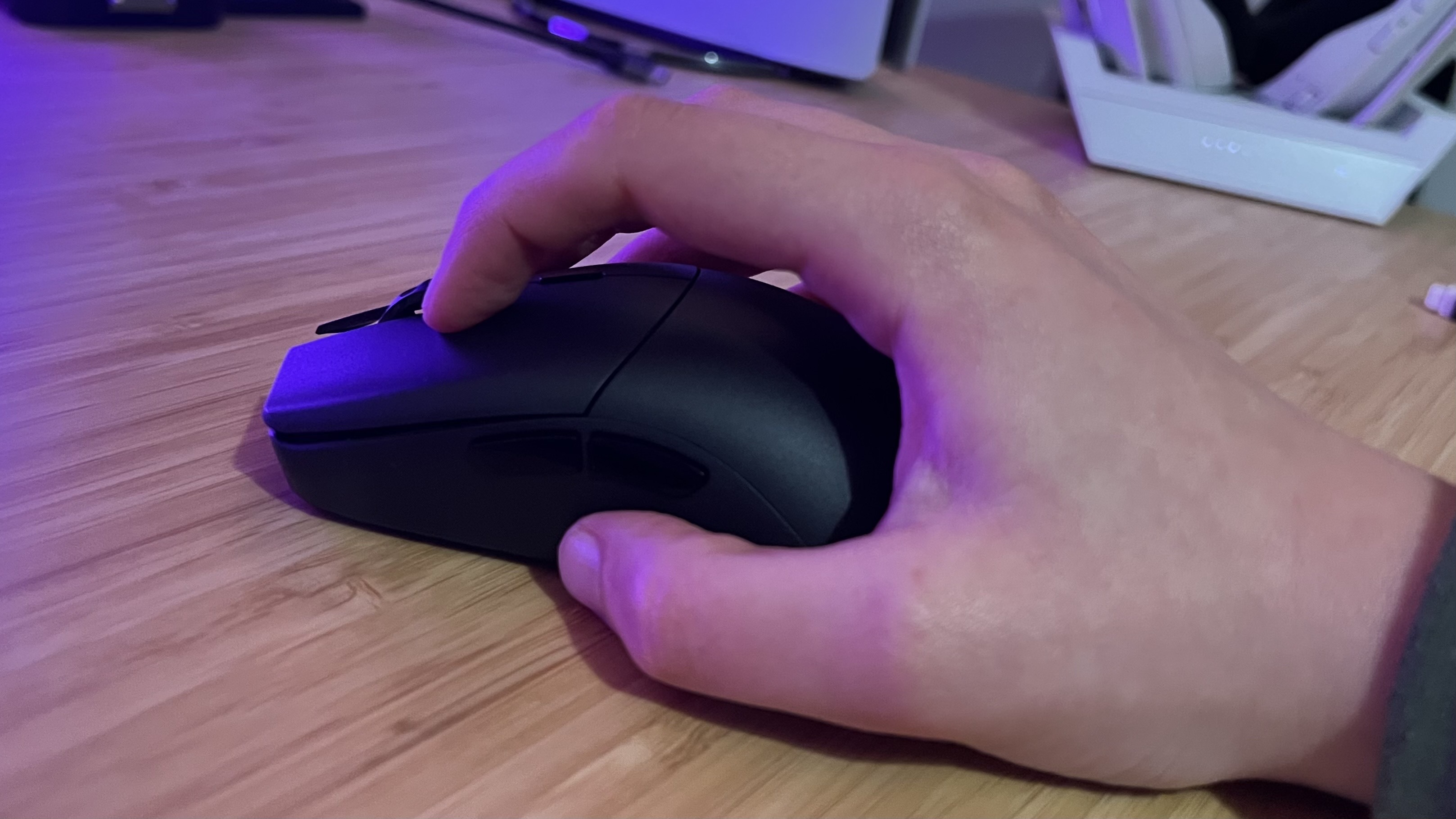 Hand using Glorious Series 2 Pro gaming mouse in a claw grip