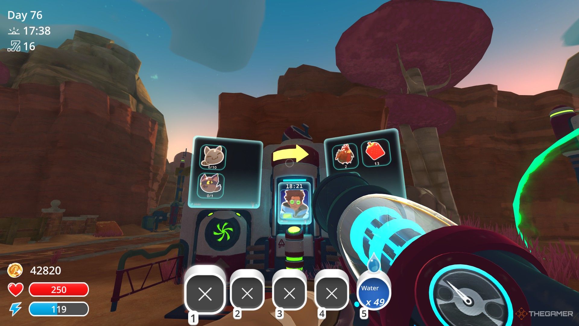 The player is making a Range Exchange trade with Viktor in Slime Rancher.