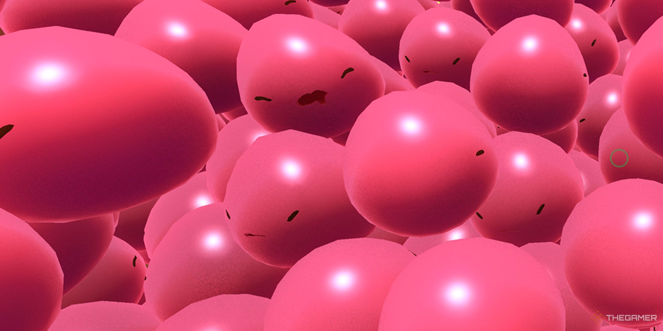 Lots of Pink Slimes in Slime Rancher.