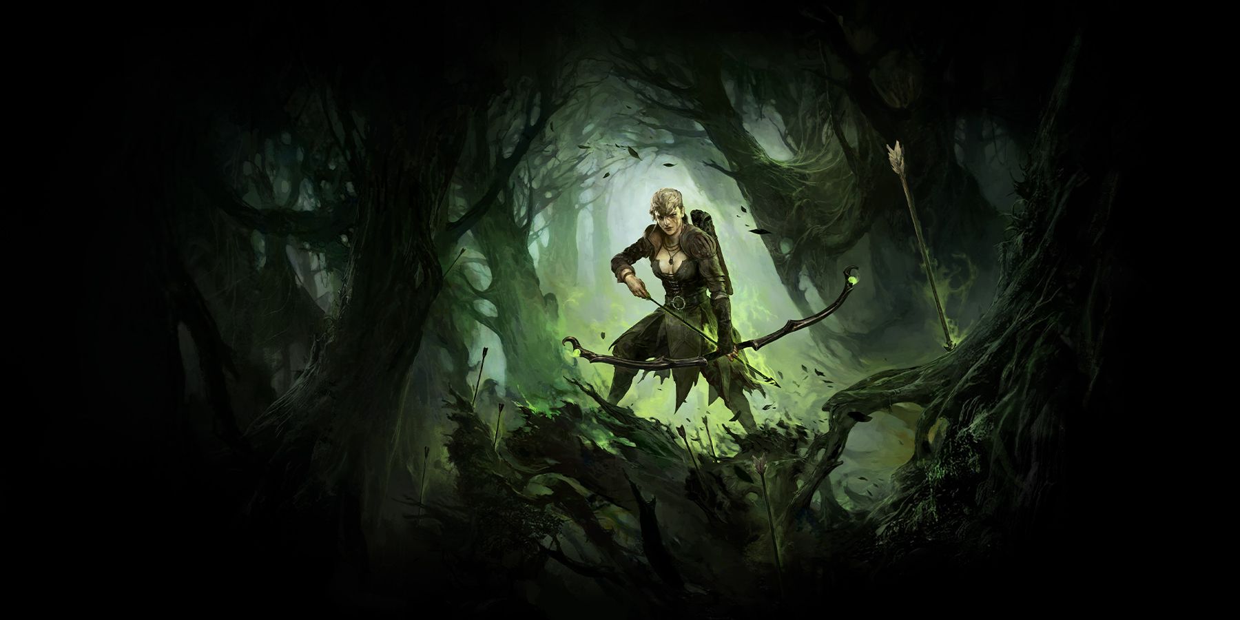 Key art of a Ranger readying her bow in Path of Exile.