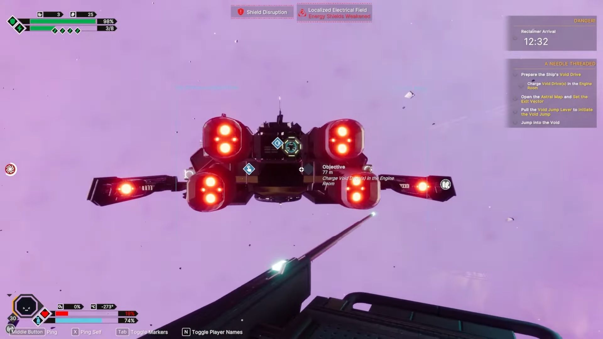 Viewing the boosters on a ship in Void Crew.