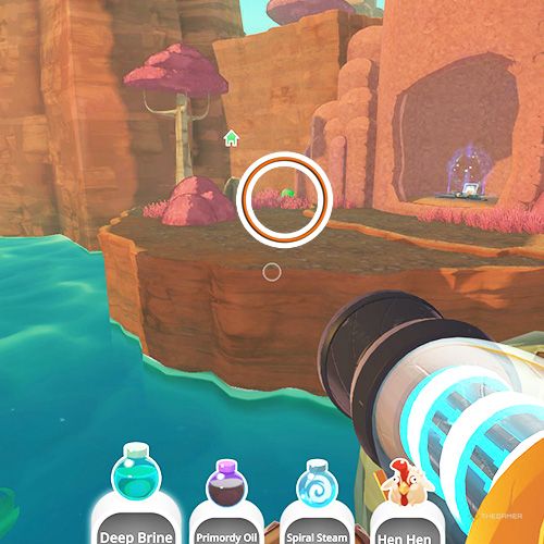 The player is looking at the  treasure pod no 6 at the Dry Reef in Slime Rancher