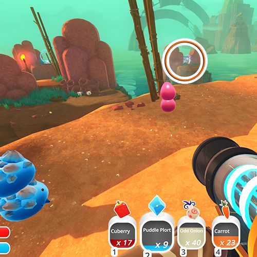 The player is looking at the  treasure pod no 17 at the Dry Reef in Slime Rancher