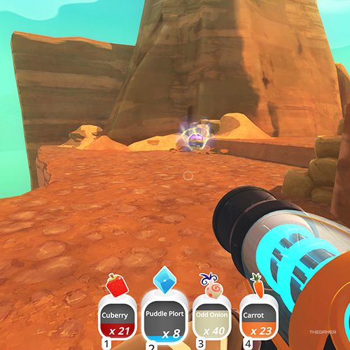 The player is looking at the  treasure pod no 18 at the Dry Reef in Slime Rancher