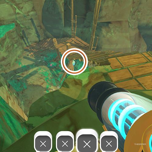 The player is looking at the  treasure pod no 7 at the Moss Blanket in Slime Rancher