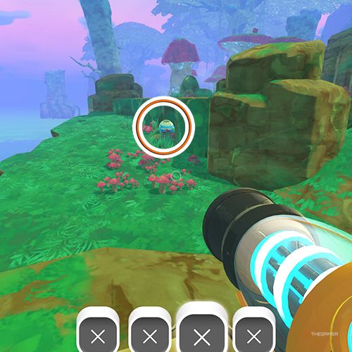 The player is looking at the  treasure pod no 8 at the Moss Blanket in Slime Rancher