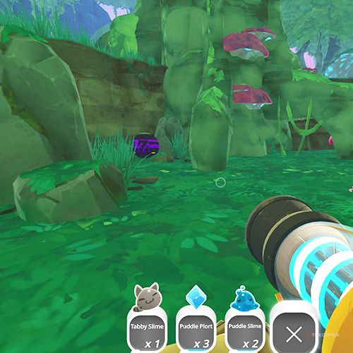 The player is looking at the  treasure pod no 12 at the Moss Blanket in Slime Rancher