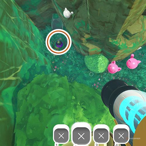 The player is looking at the  treasure pod no 17 at the Moss Blanket in Slime Rancher