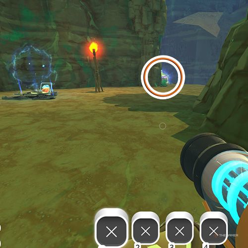 The player is looking at the  treasure pod no 19 at the Moss Blanket in Slime Rancher