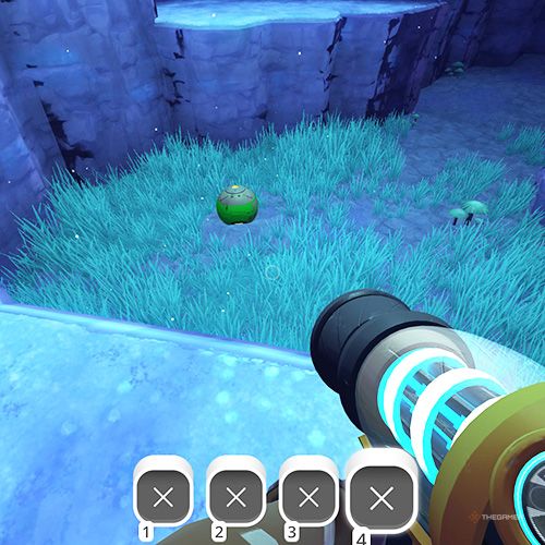 The player is looking at the  treasure pod no 2 at the Indigo Quarry in Slime Rancher