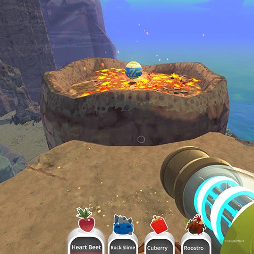 The player is looking at the  treasure pod no 7 at the Indigo Quarry in Slime Rancher