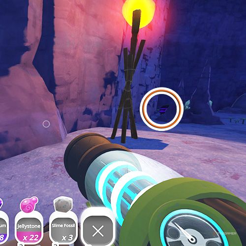 The player is looking at the  treasure pod no 12 at the Indigo Quarry in Slime Rancher