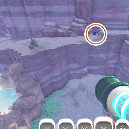 The player is looking at the  treasure pod no 14 at the Indigo Quarry in Slime Rancher