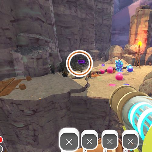 The player is looking at the  treasure pod no 15 at the Indigo Quarry in Slime Rancher