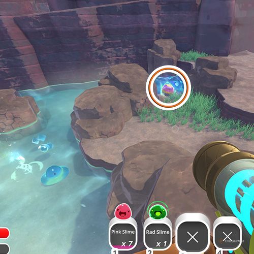 The player is looking at the  treasure pod no 17 at the Indigo Quarry in Slime Rancher