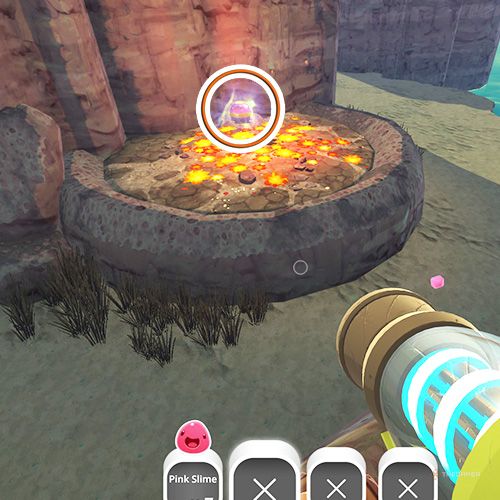 The player is looking at the  treasure pod no 18 at the Indigo Quarry in Slime Rancher