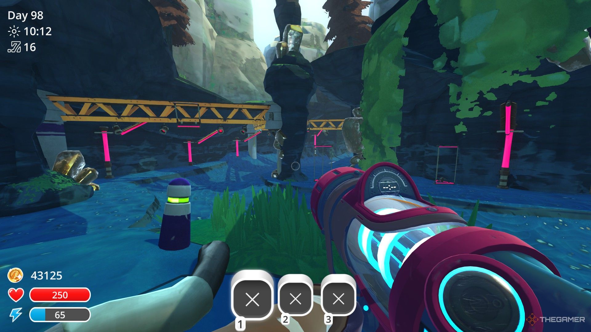 The player is located inside the Nimble Valley's beginner track in Slime Rancher.