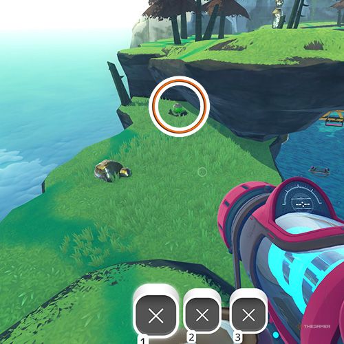 The player is looking at the  treasure pod no 2 at the Nimble Valley in Slime Rancher