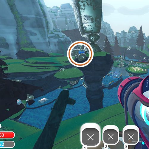 The player is looking at the  treasure pod no 4 at the Nimble Valley in Slime Rancher