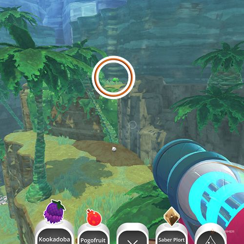 The player is looking at the  treasure pod no 3 at the Wilds in Slime Rancher