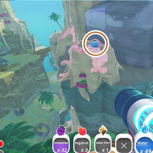 The player is looking at the  treasure pod no 7 at the Wilds in Slime Rancher