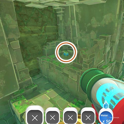 The player is looking at the  treasure pod no 6 at the Ancient Ruins in Slime Rancher