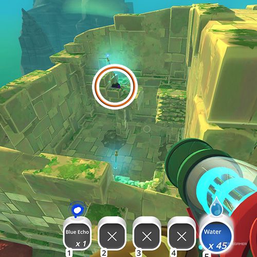 The player is looking at the  treasure pod no 12 at the Ancient Ruins in Slime Rancher