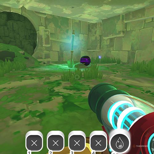 The player is looking at the  treasure pod no 15 at the Ancient Ruins in Slime Rancher