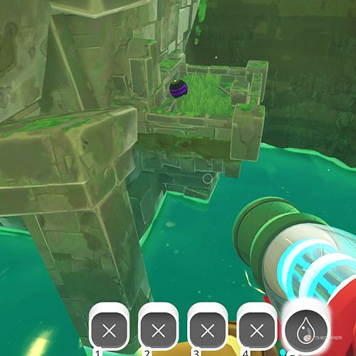 The player is looking at the  treasure pod no 16 at the Ancient Ruins in Slime Rancher