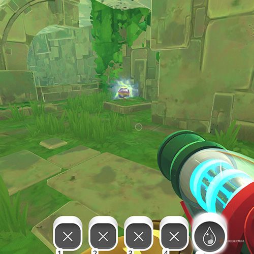 The player is looking at the  treasure pod no 17 at the Ancient Ruins in Slime Rancher