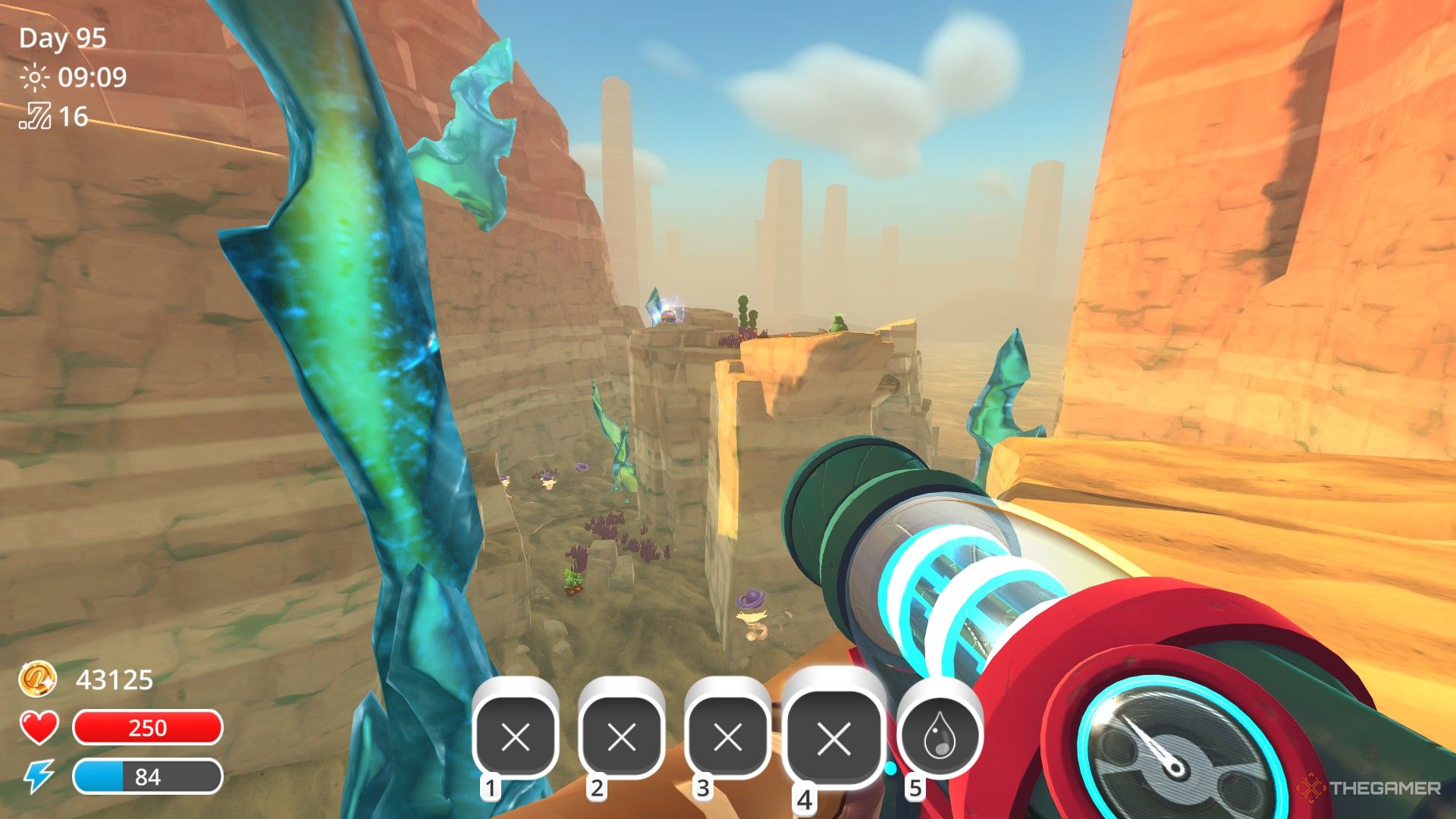 The player spots a trasure pod inside the Glass Desert in Slime Rancher.