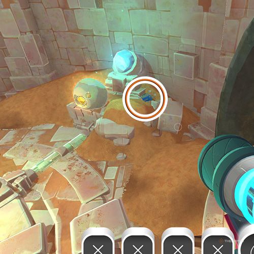 The player is looking at the  treasure pod no 1 at the Glass Desert in Slime Rancher