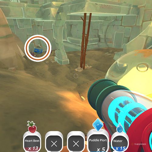 The player is looking at the  treasure pod no 5 at the Glass Desert in Slime Rancher-1