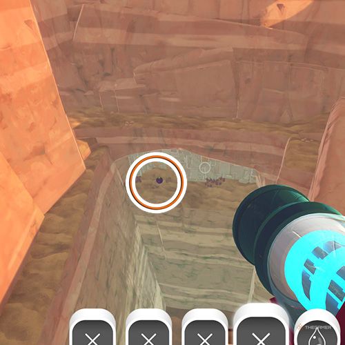 The player is looking at the  treasure pod no 15 at the Glass Desert in Slime Rancher