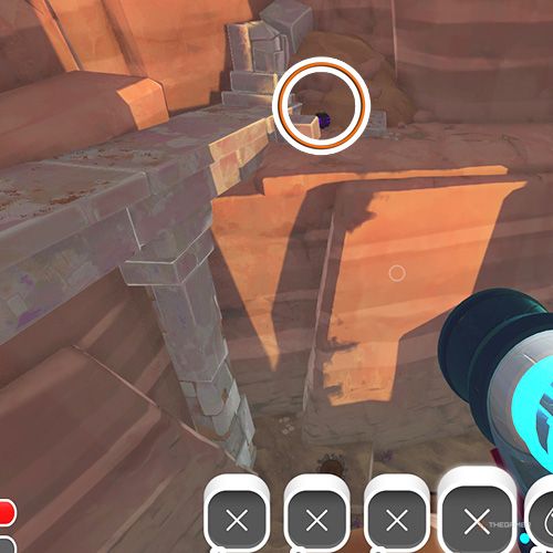 The player is looking at the  treasure pod no 16 at the Glass Desert in Slime Rancher