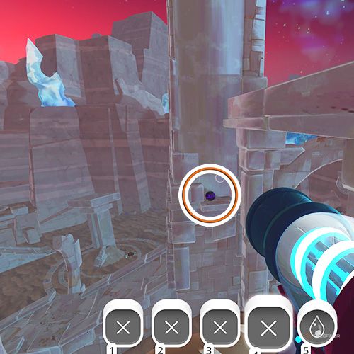 The player is looking at the  treasure pod no 17 at the Glass Desert in Slime Rancher