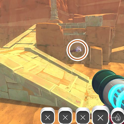 The player is looking at the  treasure pod no 19 at the Glass Desert in Slime Rancher