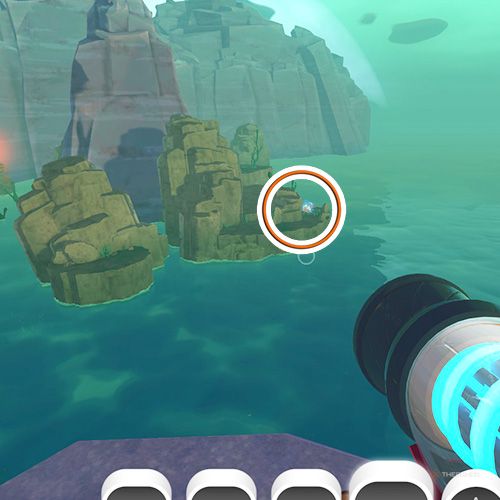 The player is looking at the  treasure pod no 3 at the Slime Sea in Slime Rancher