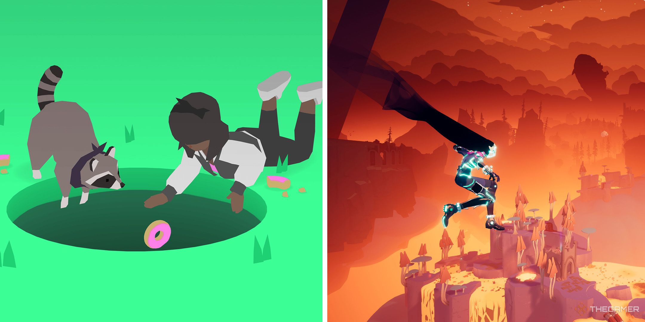 A split image of Donut County and Solar Ash from Annapurna Interactive Collection.