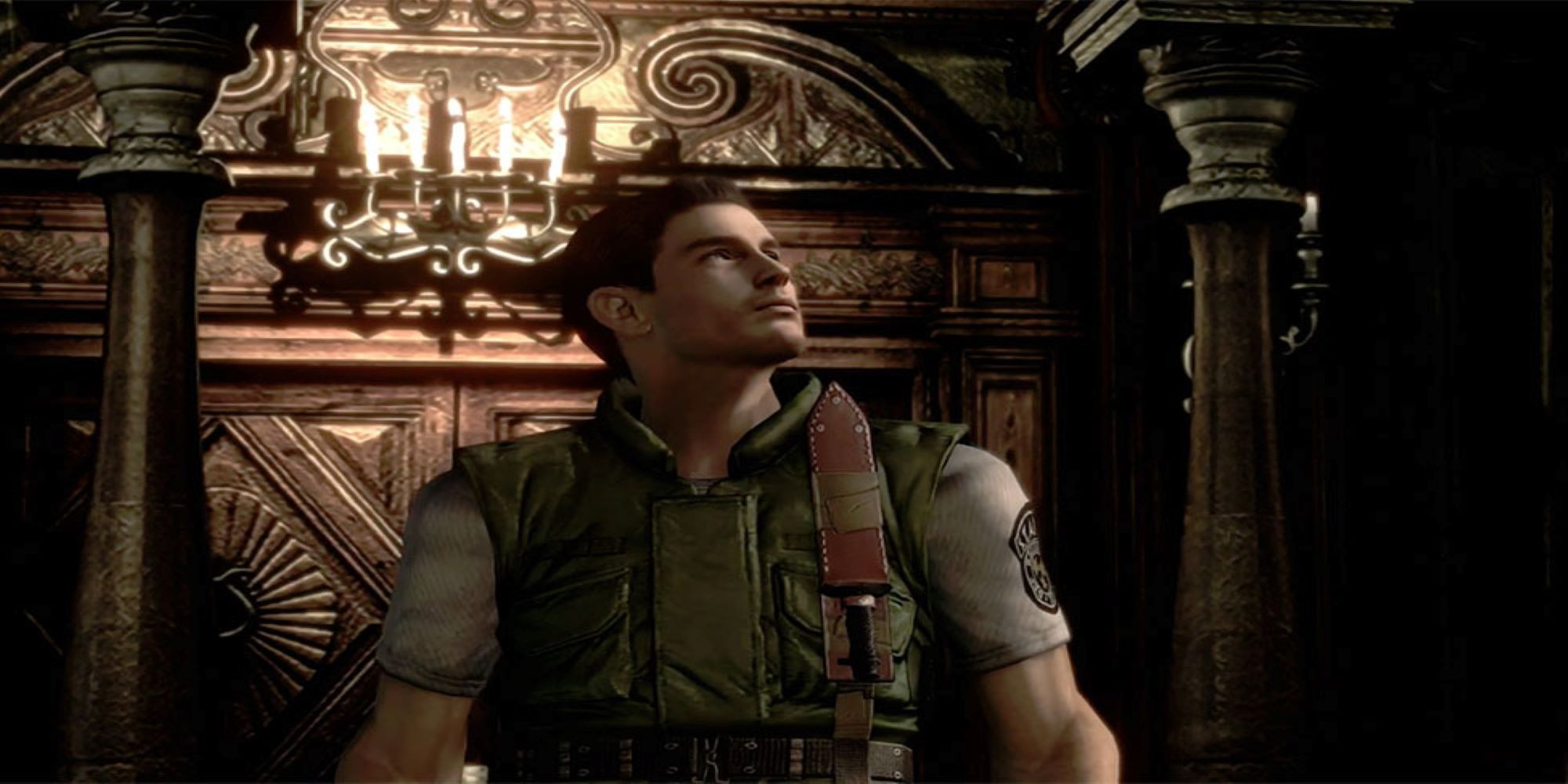 Chris Redfield enters the Spencer Mansion in Resident Evil 1.