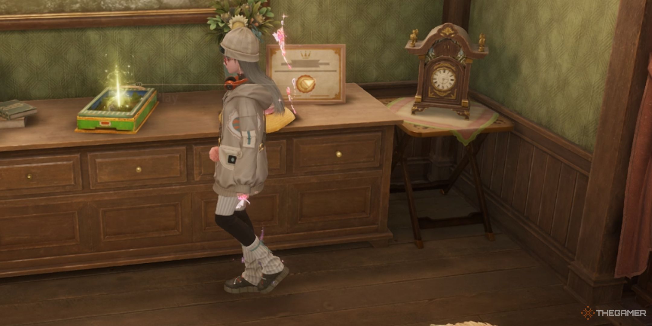 Nikki is looking at the Crane Flight minigame box in Infinity Nikki.