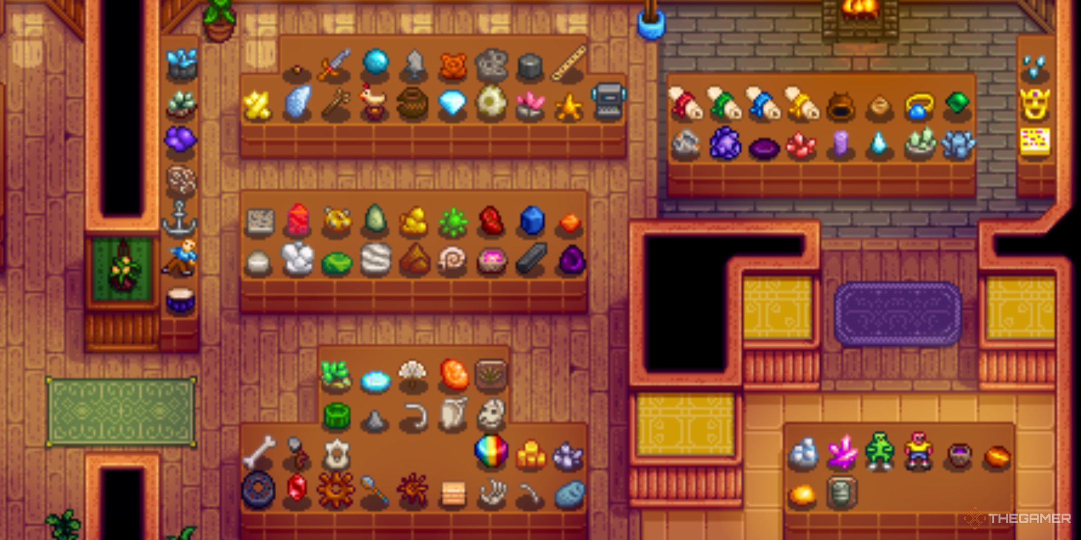 Stardew Valley, the museum layout carefully organized alphabetically.