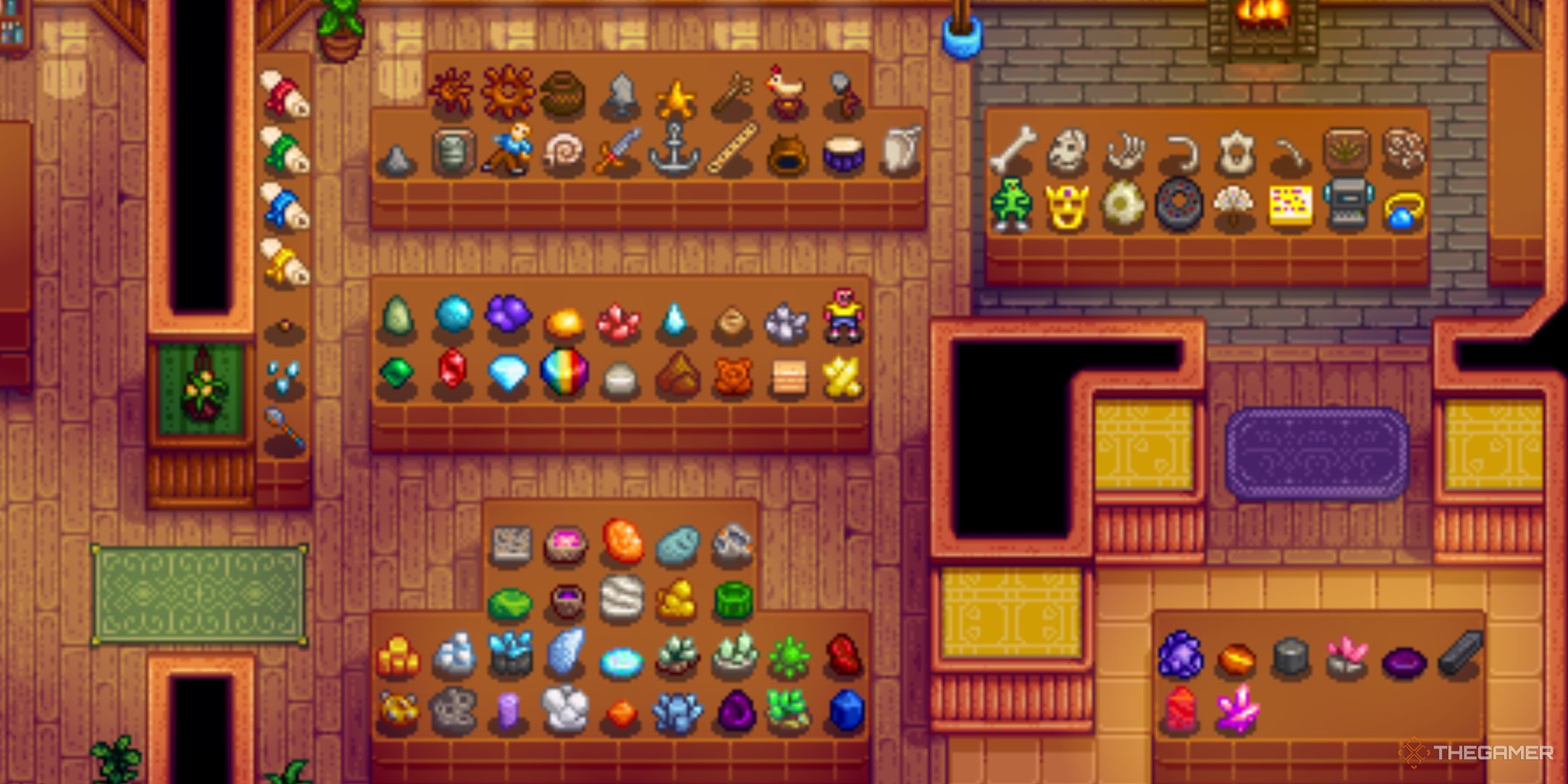 Stardew Valley, the museum layout largely organized by value and object type.